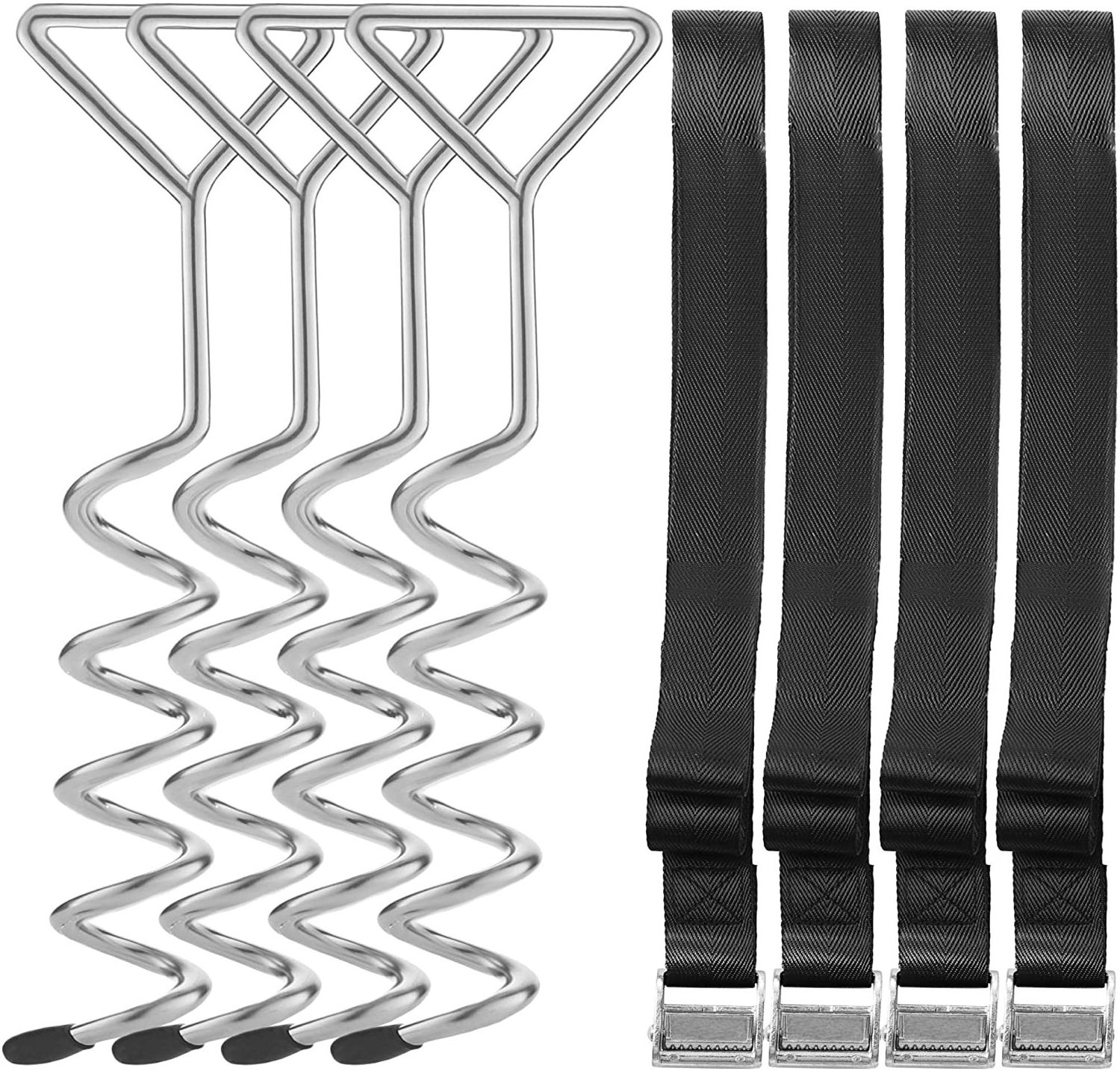 4pcs Trampoline Stakes Heavy Duty Tie Downs/Corkscrew Shape Galvanized Steel Stake High Wind Anchor Kit for Trampolines