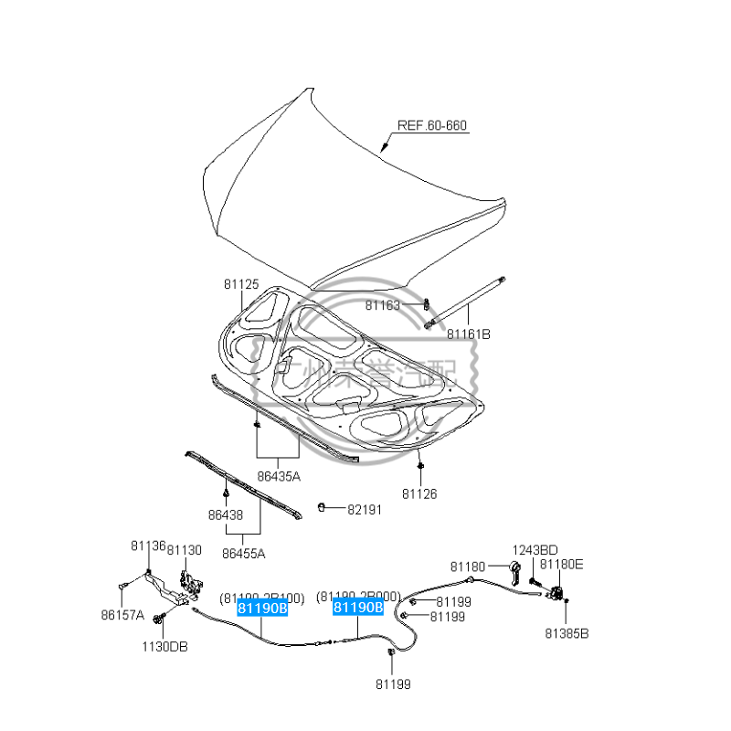 81190-2B000Auto Cable Bonnet Cable OEM 81190-25000, 81190-2E000, 81190-3K001, 81190-2B000, 81190-2L000, 81190-1C000, 81190-2H00