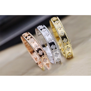 High Quality Platinum Diamond Kaleidoscope Four-leaf van Clover Bracelet Lady Bangle Brand Designer cleef Gold Clover Bracelet