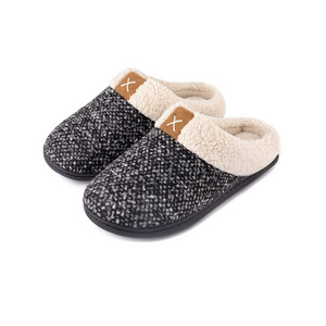 Women's comfortable memory foam slippers plush wool lined house shoes indoor, outdoor non-slip rubber sole