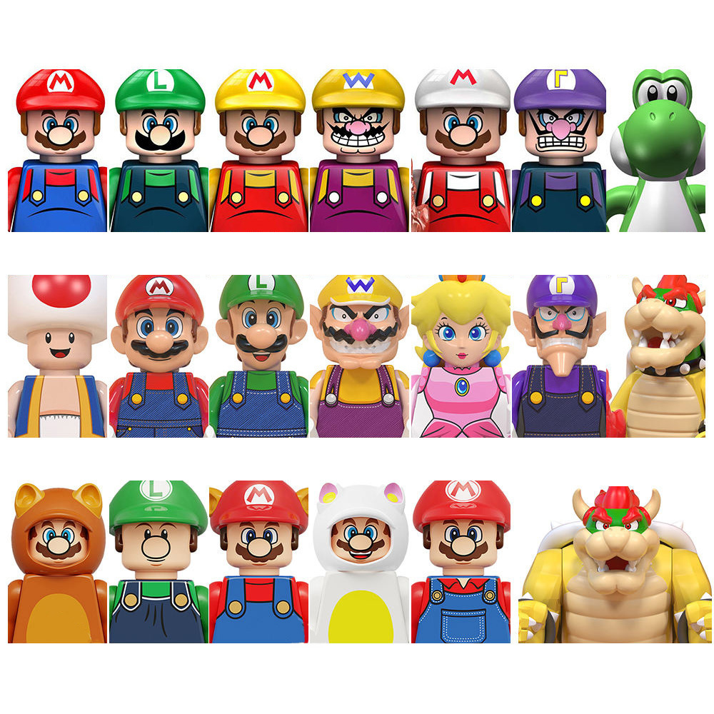 Mario Bros Super Mario Kinopio Wario Luigi Koopa Waluigi Yoshi Princess Peach Building Blocks Educational Plastic Kids Mini Toys