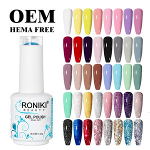 RONIKI Nail Supplies Wholesale private label Colors UV Gel Soak Off Vegan LED UV Gel Nail Polish OEM Free HEMA Nail Gel Polish