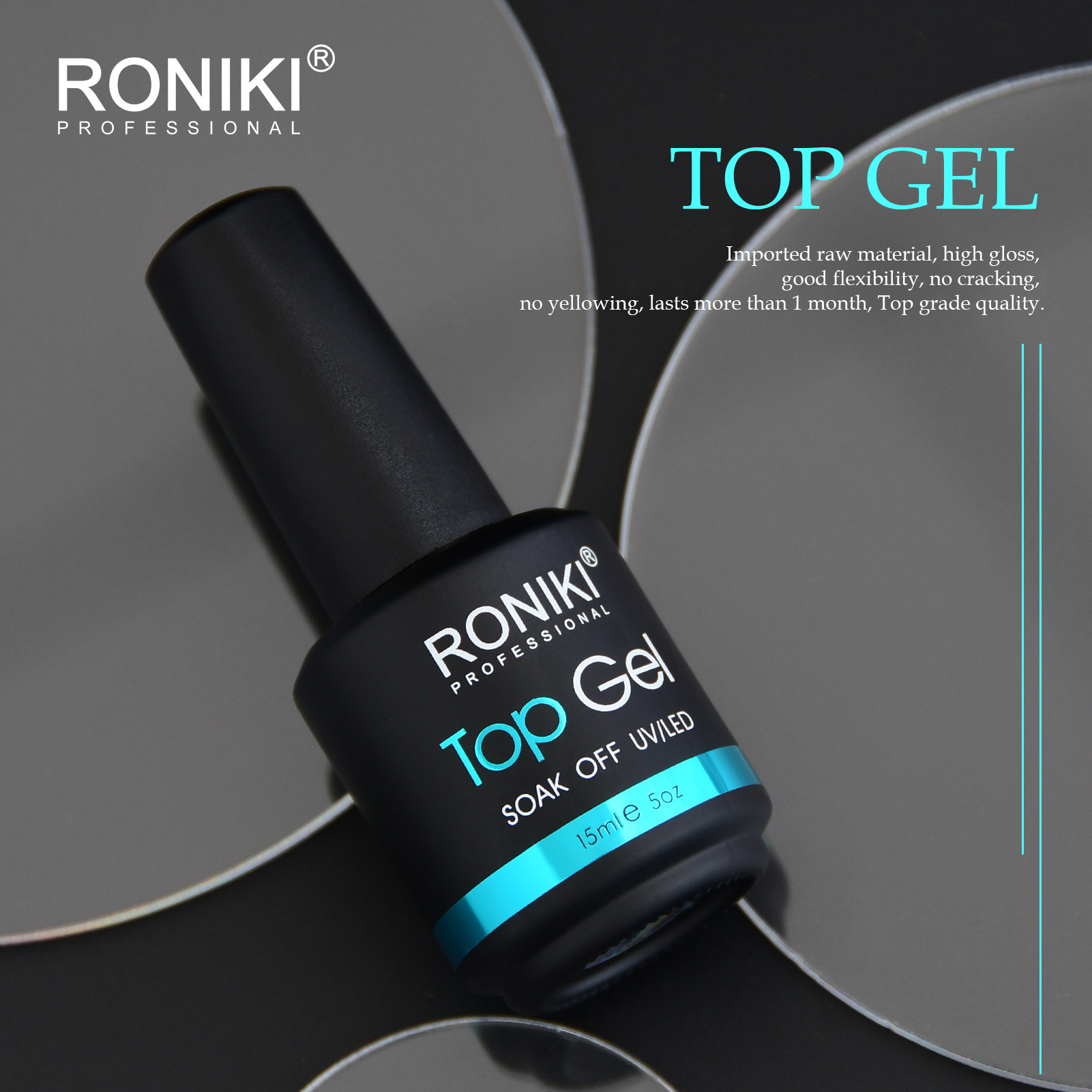 RONIKI 15ml Professional Supplies Super shine Clear Gel Nail Polish Clear Top Coat soak off UV Gel No wipe Top Coat