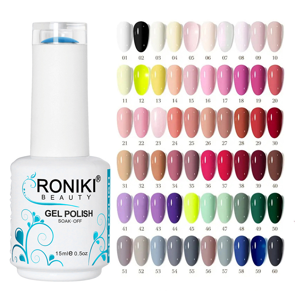 RONIKI Nail Supplies Wholesale private label Colors UV Gel Soak Off Vegan LED UV Gel Nail Polish OEM Free HEMA Nail Gel Polish