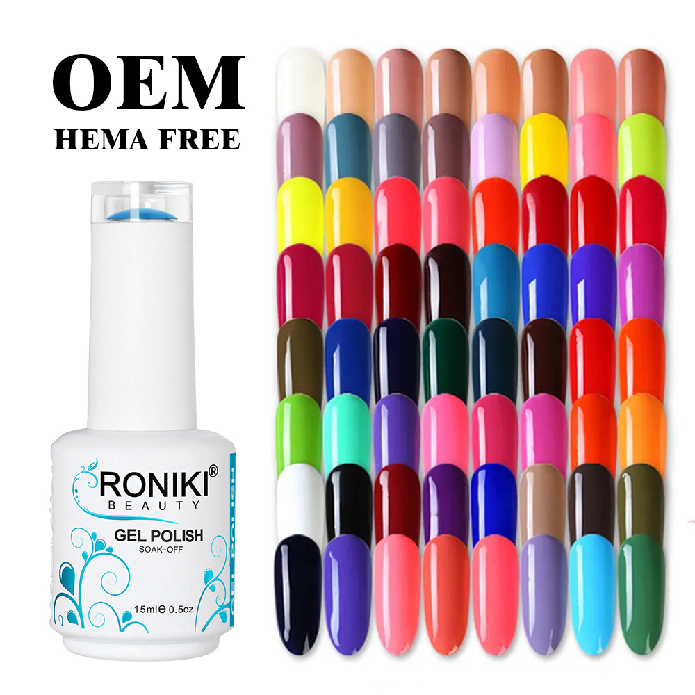 RONIKI Nail Supplies Wholesale private label Colors UV Gel Soak Off Vegan LED UV Gel Nail Polish OEM Free HEMA Nail Gel Polish