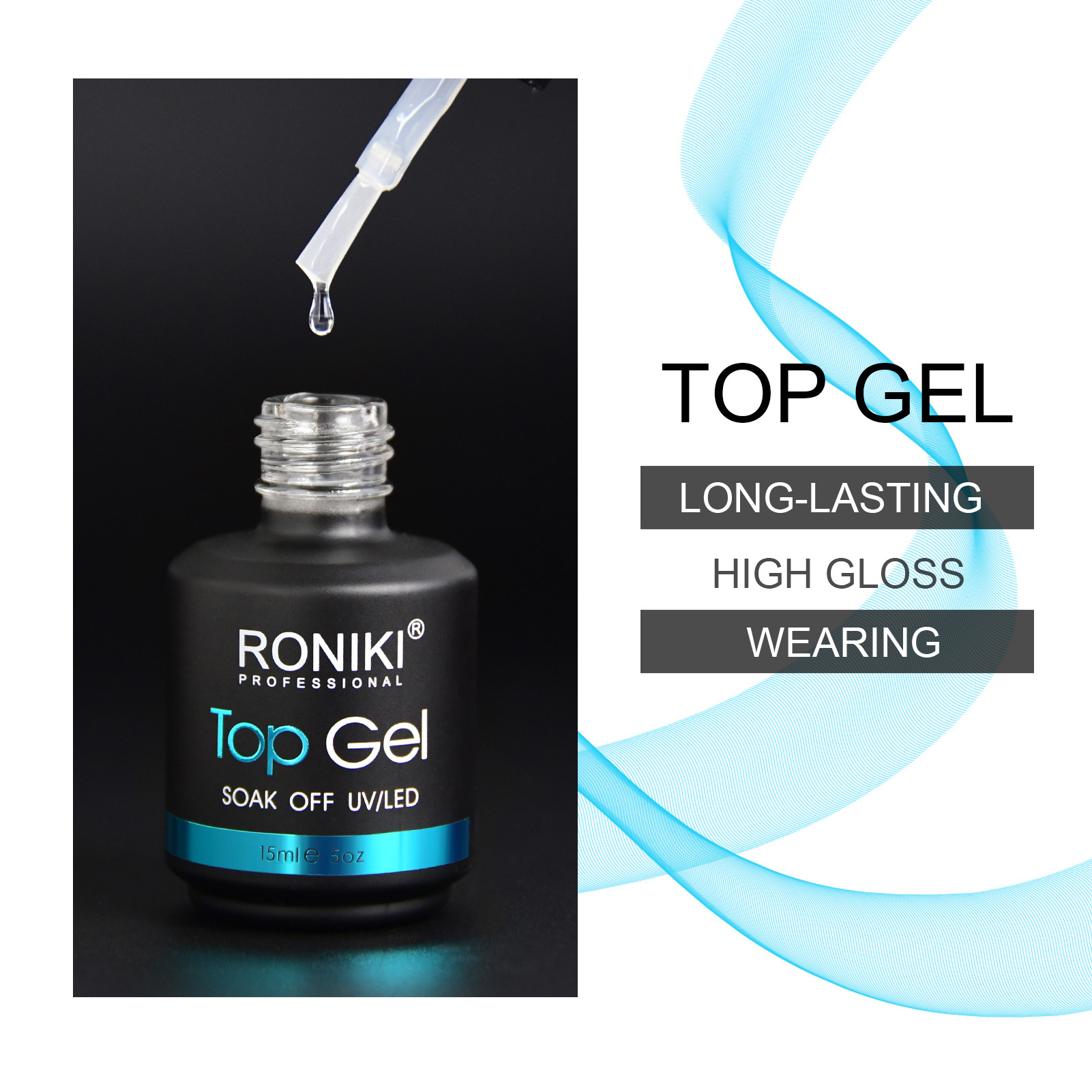 RONIKI 15ml Professional Supplies Super shine Clear Gel Nail Polish Clear Top Coat soak off UV Gel No wipe Top Coat