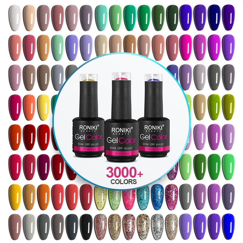 RONIKI Nail Supplies Wholesale 1000 Colors OEM Free HEMA Nail Gel Polish Odorless UV Gel Soak Off Vegan LED UV Gel Nail Polish