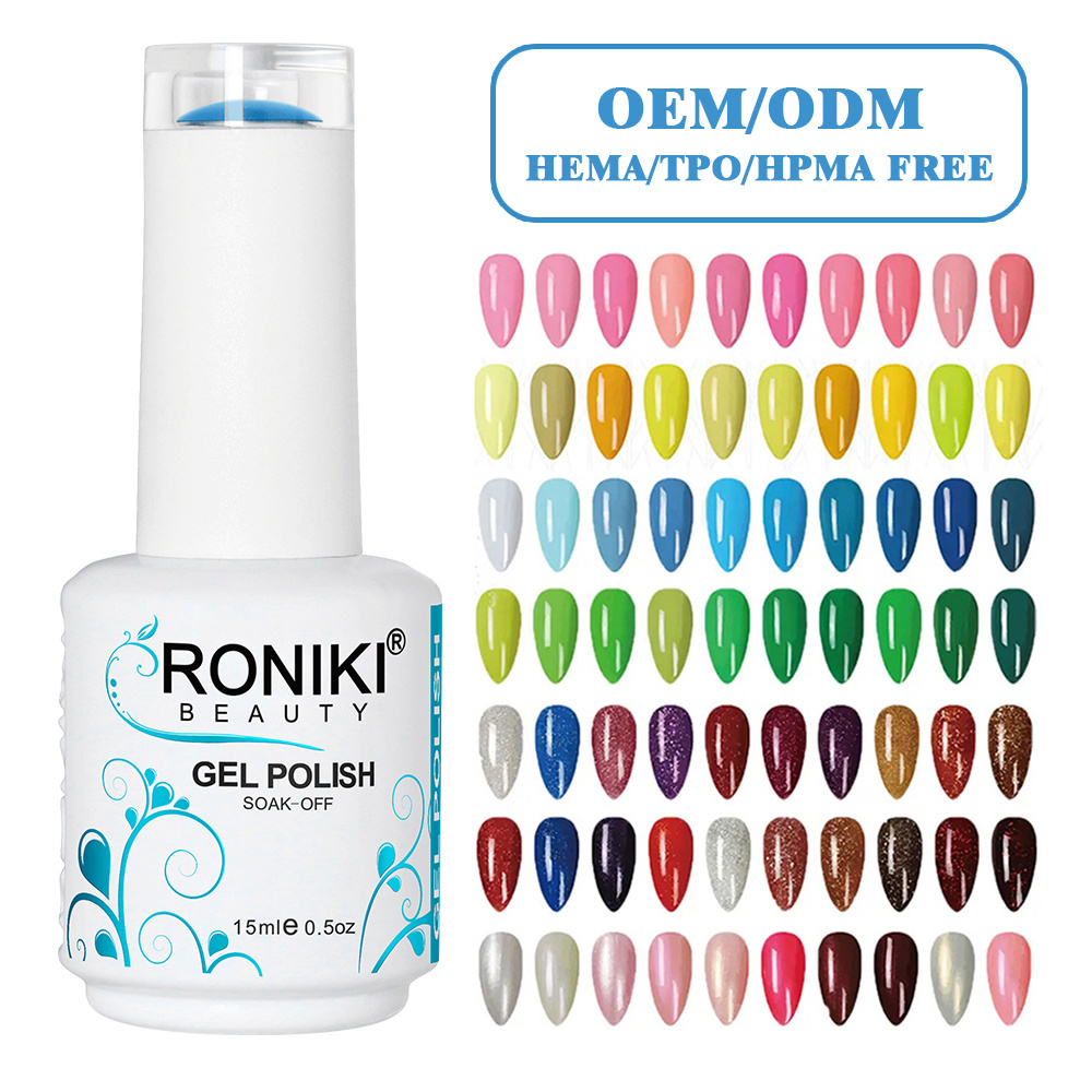 RONIKI Nail Supplies Wholesale private label Colors UV Gel Soak Off Vegan LED UV Gel Nail Polish OEM Free HEMA Nail Gel Polish