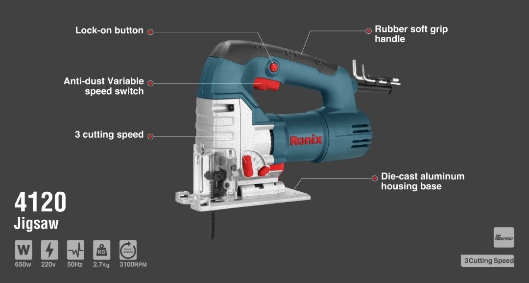 Ronix 4120 New Model Portable Electric Saw Reciprocating Jig Saw Metal Wood Cutting Power Machine Variable Speed Power Saw