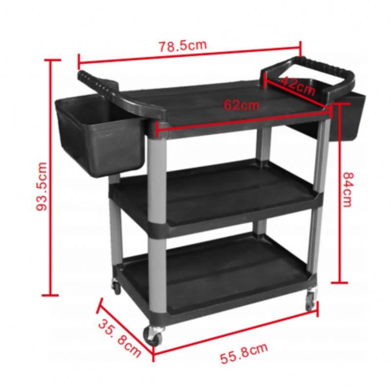 Multifunctional Use Car Detailing Cart Customized OEM LOGO Plastic Tool Car 3 Shelf Tool Cart