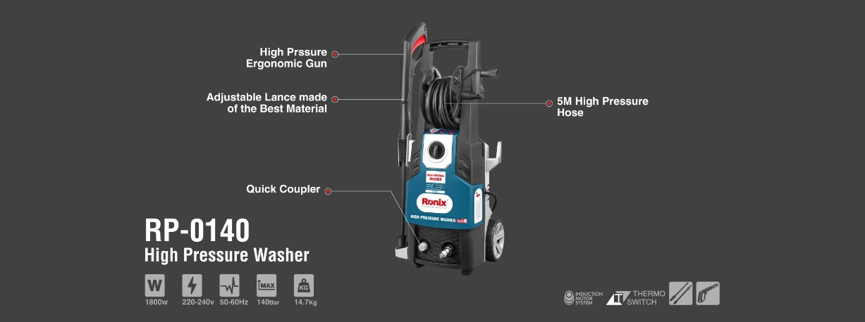 Ronix RP-0140 Car Washer Tool Kit 1800W 140Bar High-pressure Car washing Machine with foam gun