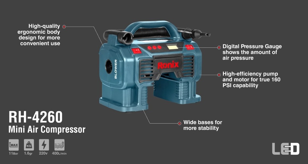 Ronix RH-4260 Hot Selling DC Mini Digital Air Compressor Central Pneumatic Professional Air Compressor Motor