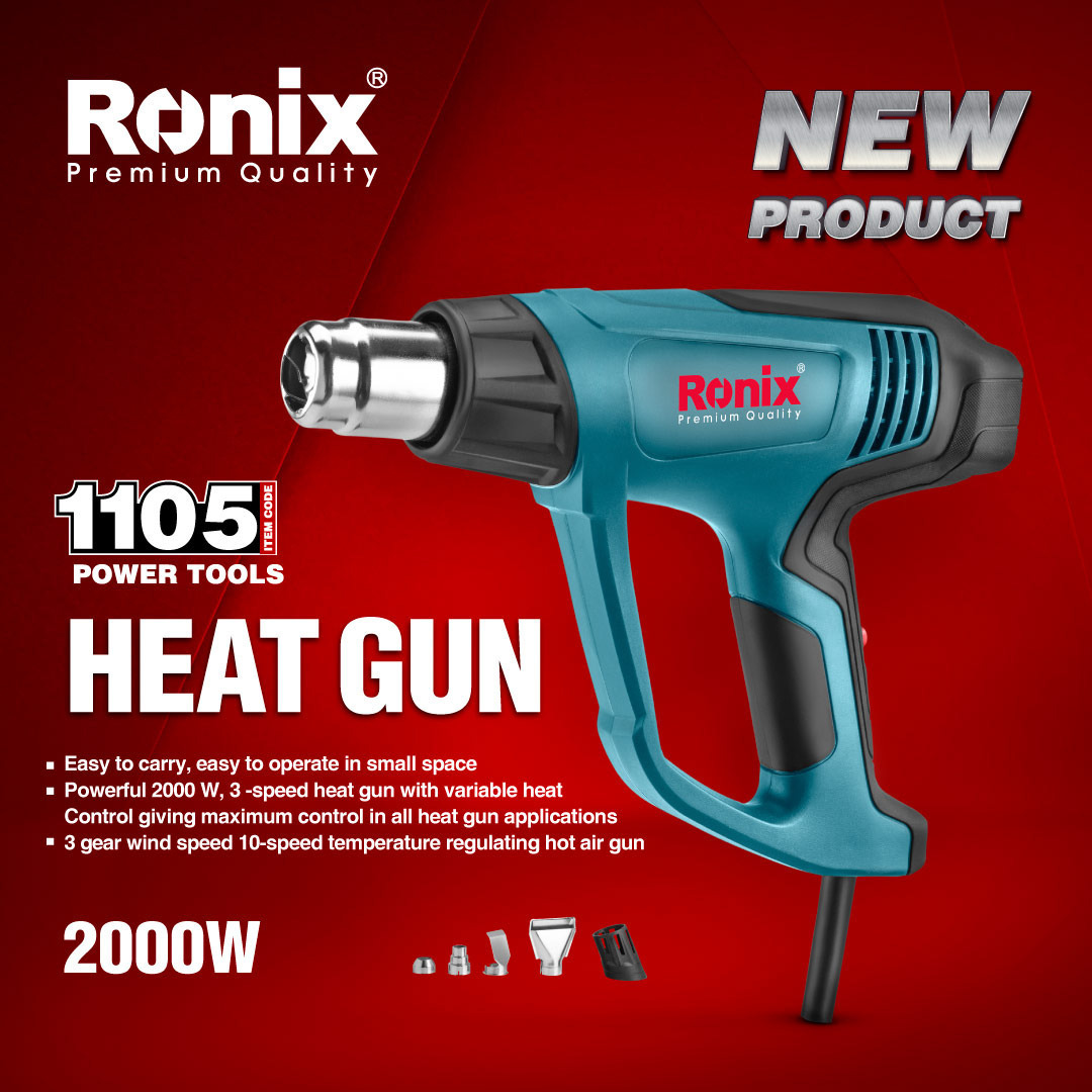 Ronix 1105 for Crafts Shrink Tubing Epoxy Resin Vinyl Wrap Soldering Candle Making Wood Burning 2000W Electric Heat Gun