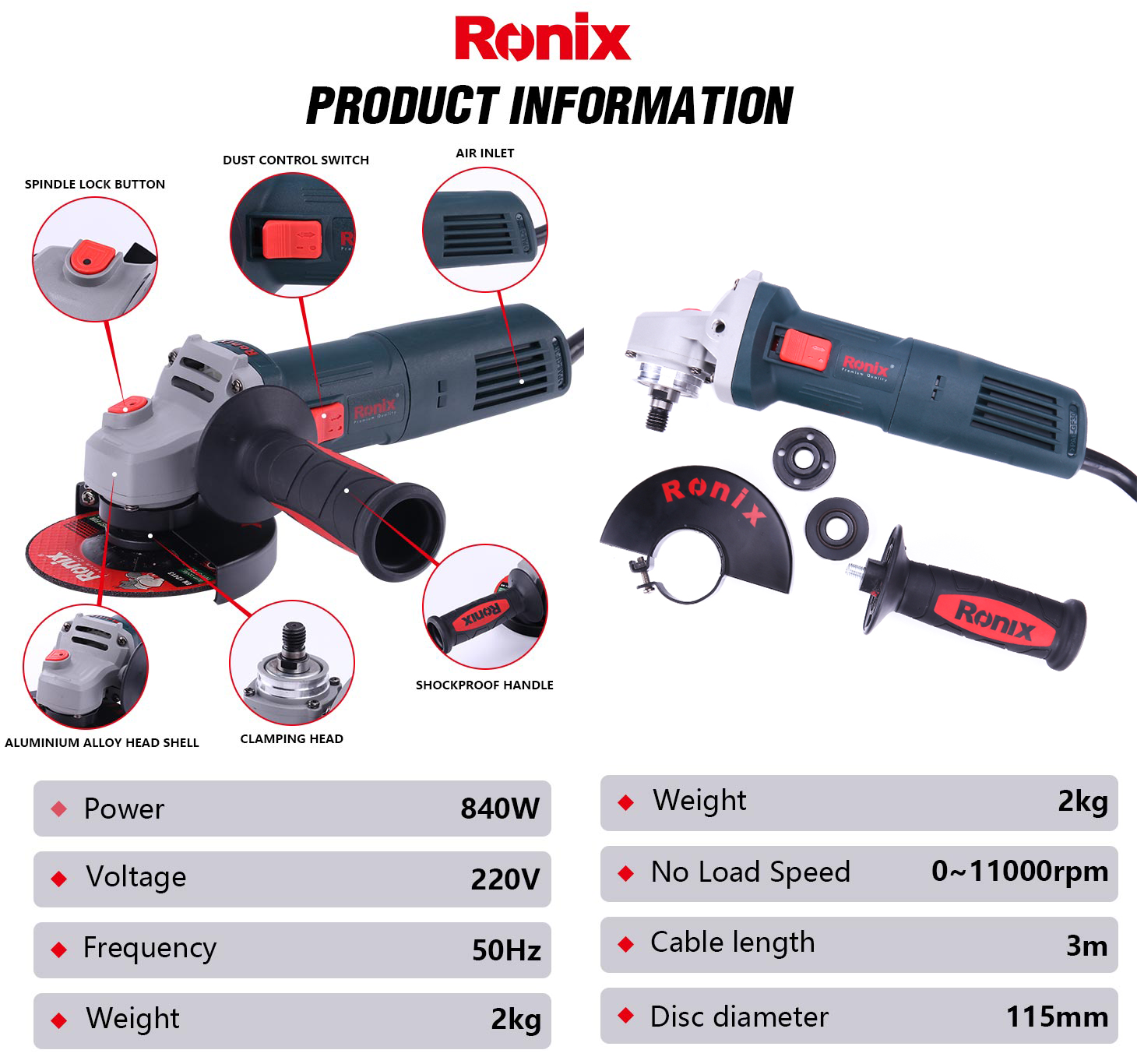 RONIX 115MM/5'' mini angle grinder machine 12000RPM Professional Power Tools 850W electric angle grinder,power angle grinder