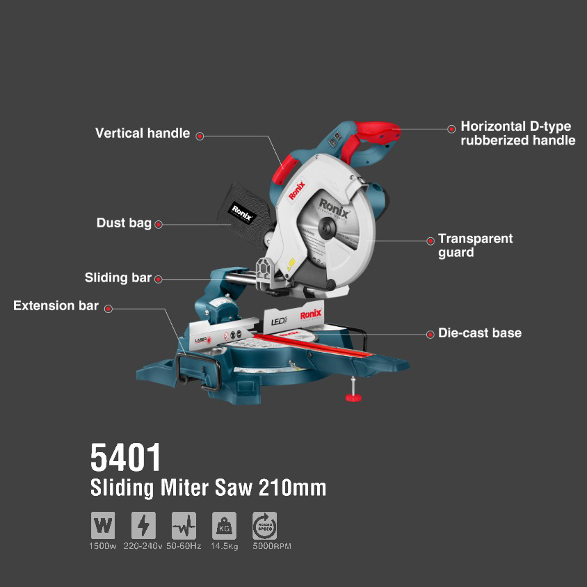 Ronix 5401 1500w Multi-Purpose Electric Wood Cutting Compound Machine table cutting and Sliding miter saw with 210mm blade