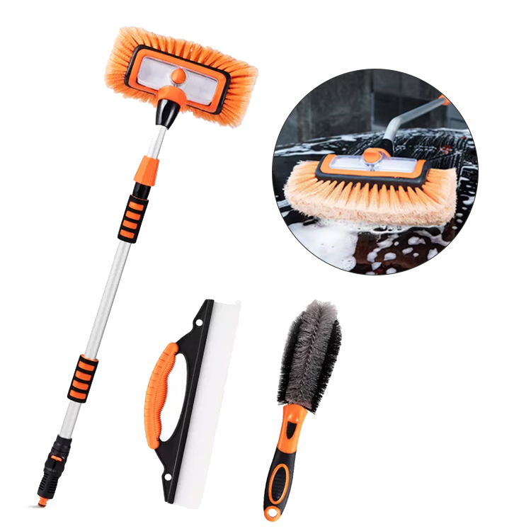 Ronix Long Handle Cleaning Washing Set Water Flow Car Wash Brush Bending Telescopic Wash Brushes Kit