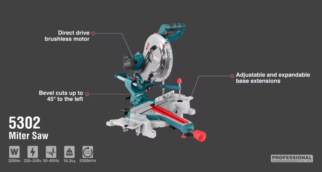 Ronix 5302 Power Saws High Power 2000W Electric Wood Cutting Machine 255mm Compound Sliding Miter Saw in Stock