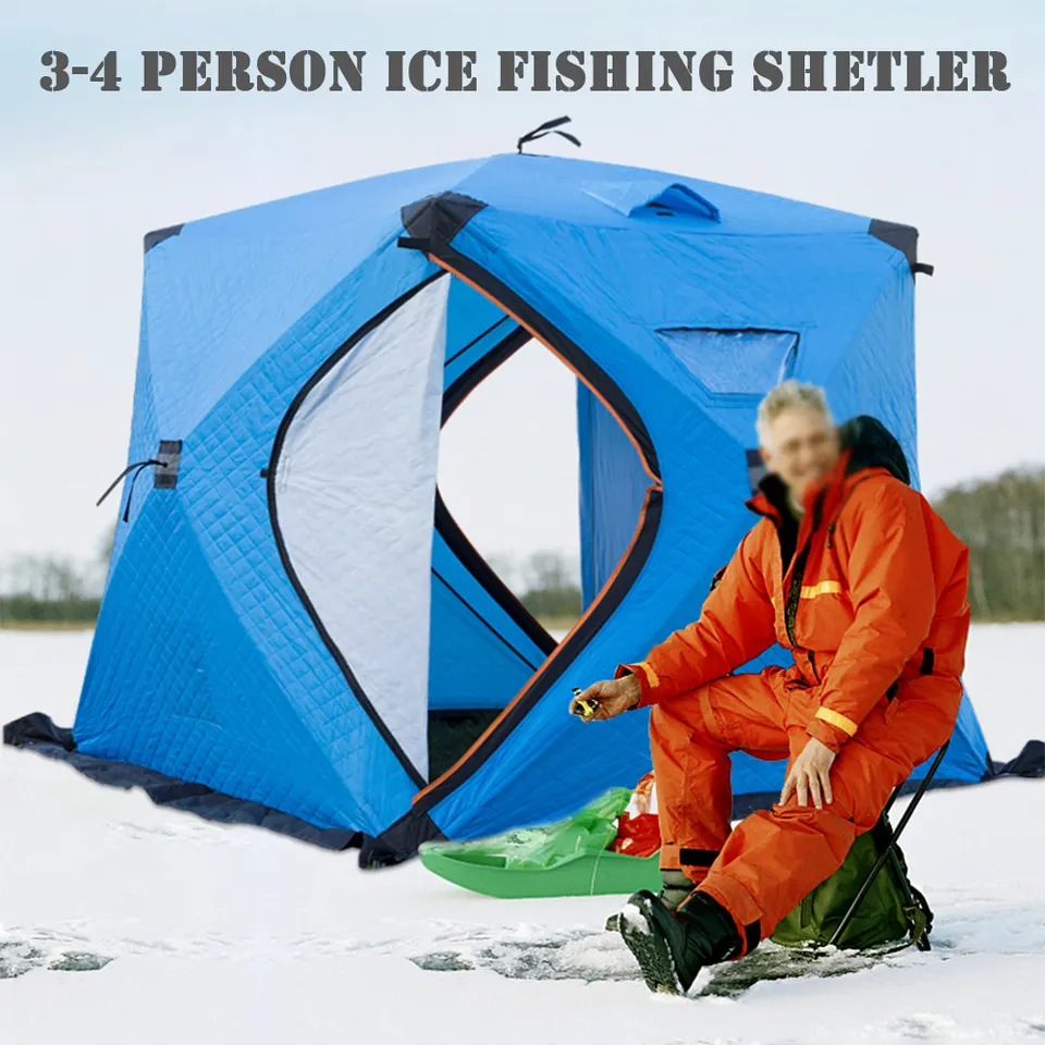 Hot selling Large Space Waterproof Cotton Insulated Quick Open Winter Ice Fish Tent for 4-5 Persons