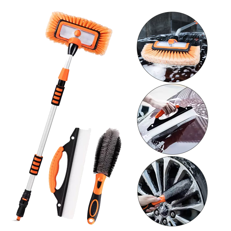 Ronix Long Handle Cleaning Washing Set Water Flow Car Wash Brush Bending Telescopic Wash Brushes Kit