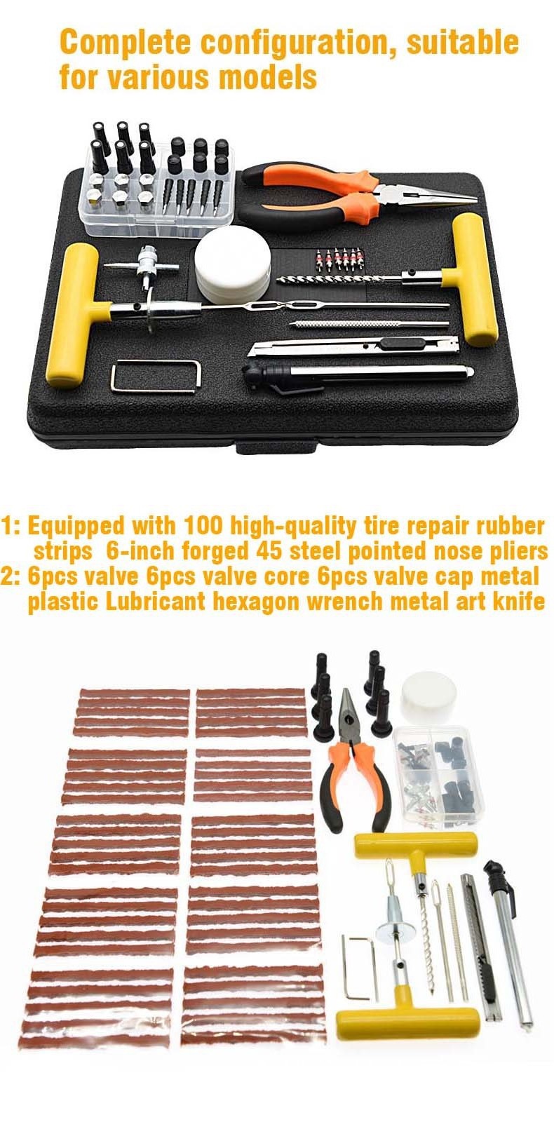 Customized 100pcs Tubeless Puncture kit Car Repair Tool Set Truck Tire Repair Tools Kit for Tire Repair Car