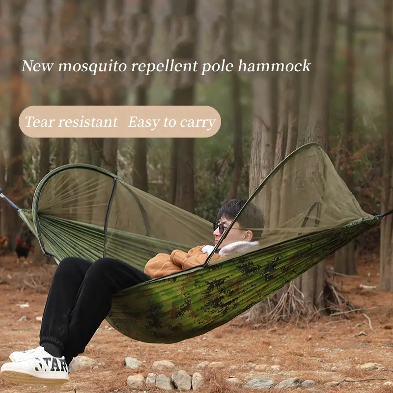 Outdoor camping anti-rollover nylon hammock with mosquito bill person double hammock tent camping waterproof