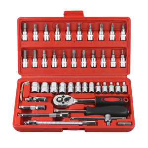 Factory Heavy Standard Hand Tools Plastic Box 46Piece Auto Repair Kit Socket Wrench Set, Box Package Repair Kit