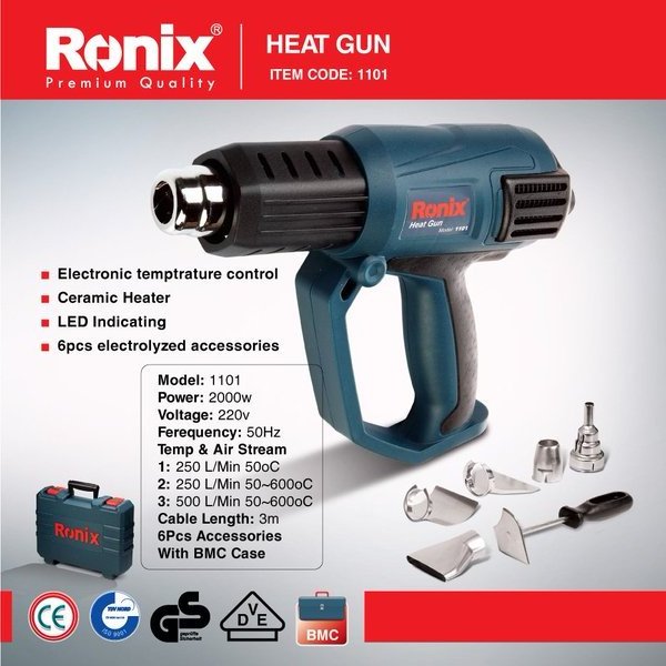 Ronix in stock 1101 2000W Quick Temperature Adjustment Electric Hot Air Gun For Shrink Wrap Plastic Welding Heat Gun