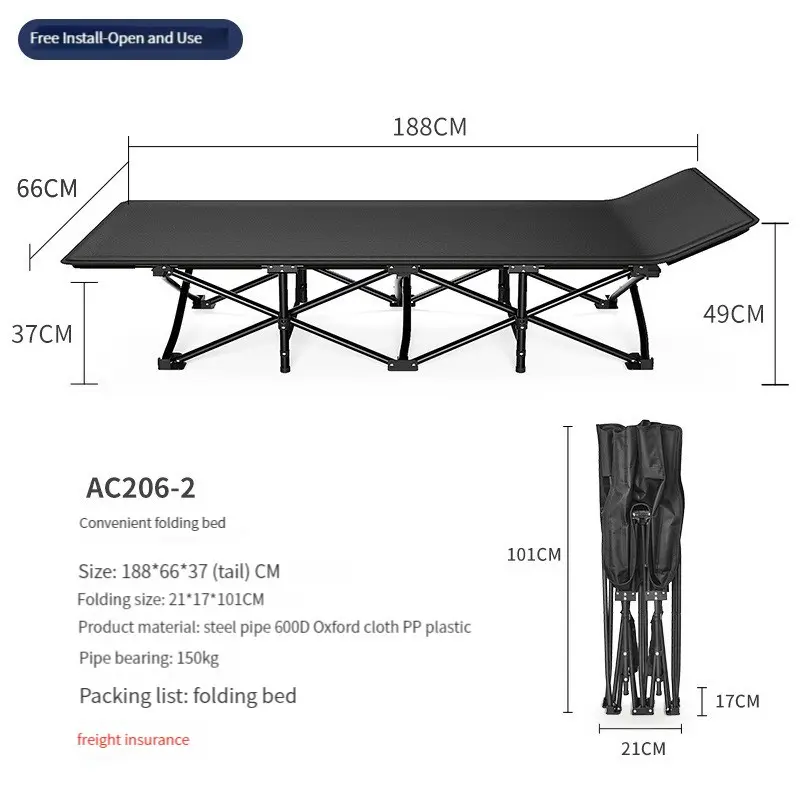 Outdoor aluminium adults customizable single 600D Folding Camping Bed Discount Price Lightweight Single Sleeping bed