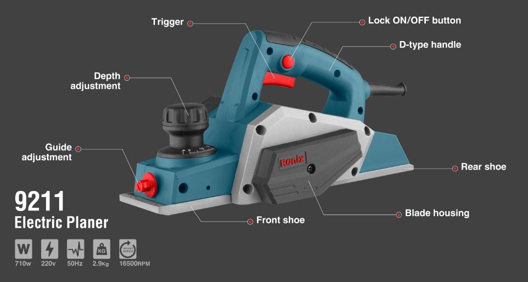 Ronix Electric Wood Planer 9211 Variable Depth 710W Portable Power Tools Mini Handheld Electric Wood Planer