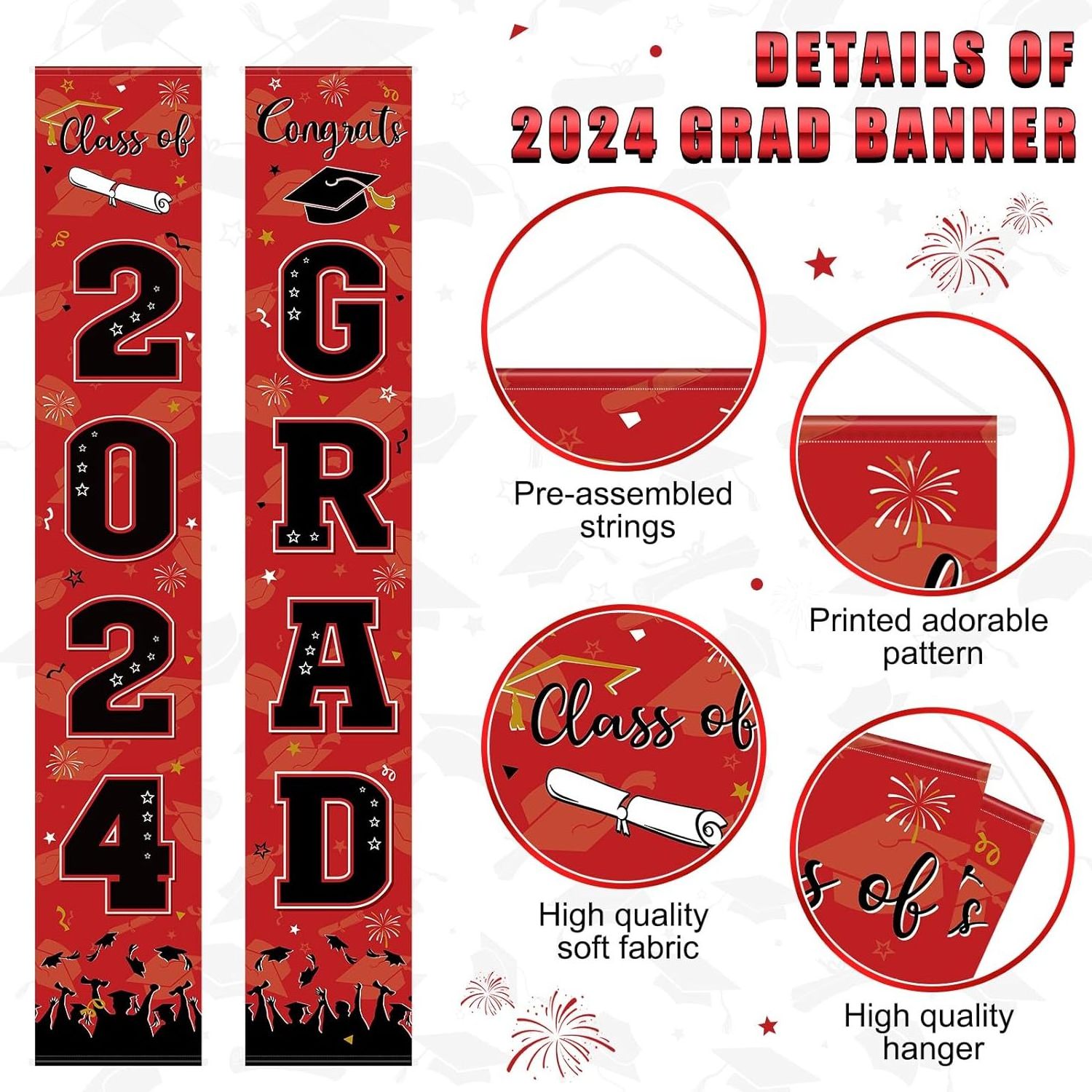 Graduation Door Decorations Class of 2024 Congrats Grad Hanging Door Banner Porch Sign Door Cover for High School College Party