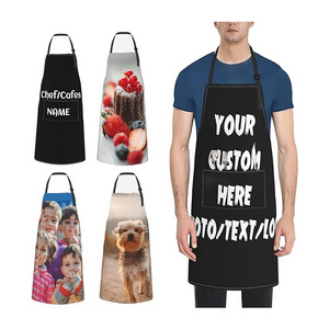 Cheap Wholesales Full Color Sublimation With Text Or Logo Washable Cotton Linen Commerce Kitchen Baking Cooking Custom Apron