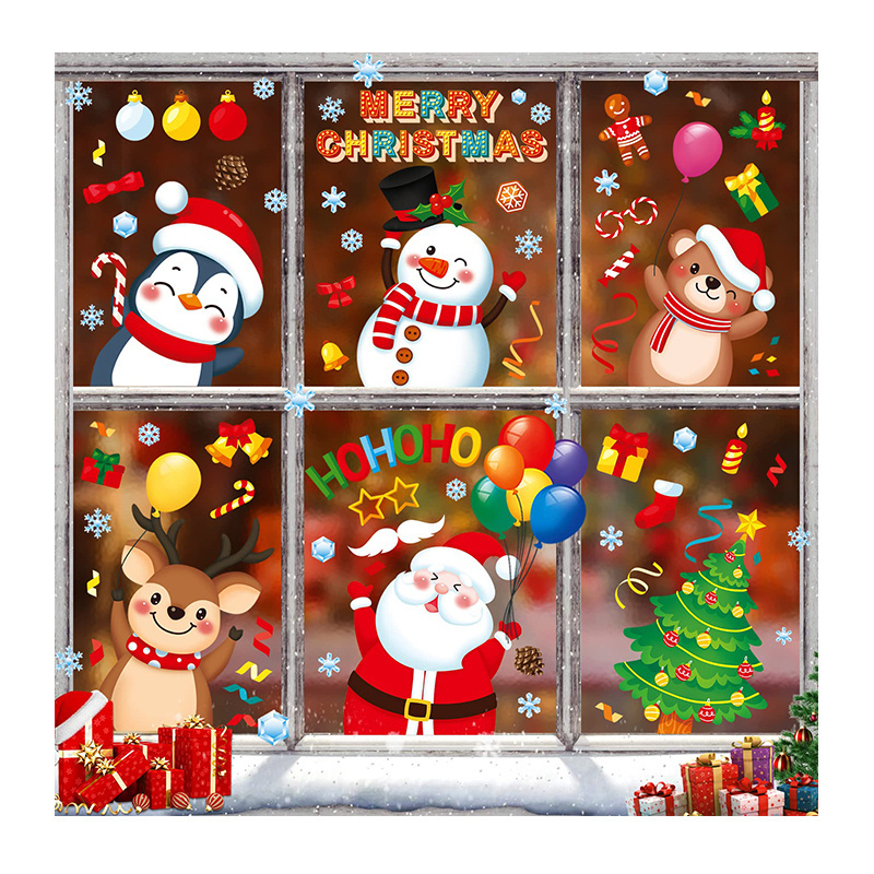 2023 Promotional Holiday Decorative Advertising Decor Halloween Cartoon Snowman Christmas Glass Custom Logo Window Stickers