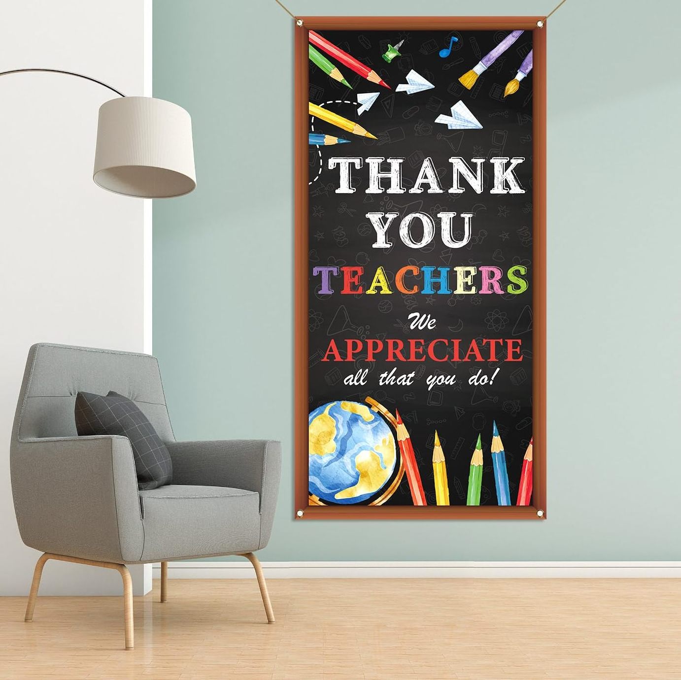 School Classroom Front Door Decoration Polyester Fabric 180x90cm Any Logo Thank You Teachers  Porch Door Cover