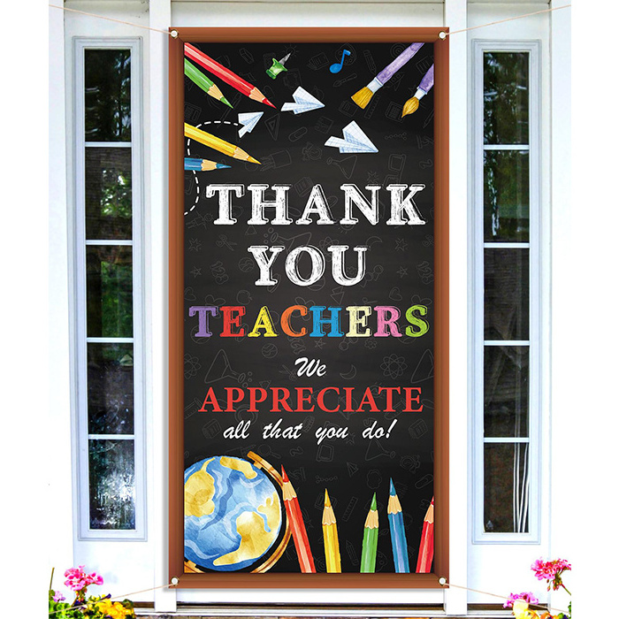 School Classroom Front Door Decoration Polyester Fabric 180x90cm Any Logo Thank You Teachers  Porch Door Cover