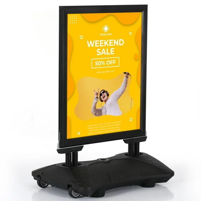 Outdoor Pavement Curb Sidewalk  Black Aluminum Easy Front Loading Snap Frame Durable 24x36inch Water Base Poster Stand