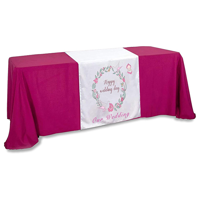 Custom Table Cloth Cover with Business Logo or Text Stretch Personalized Tablecloth Spandex for Trade show Event table Runner