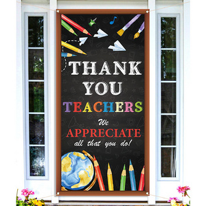 School Classroom Front Door Decoration Polyester Fabric 180x90cm Any Logo Thank You Teachers  Porch Door Cover Flag