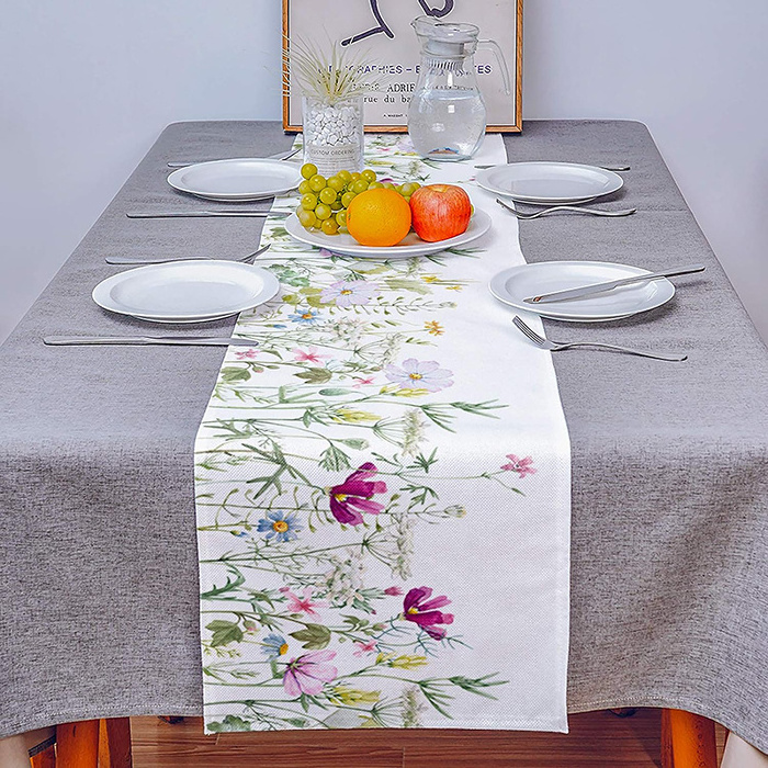 2023 Hot Custom size Sublimation Digital Printed Cotton Linen Pattern Table Runner With Lace For Decoration home Tablecloth