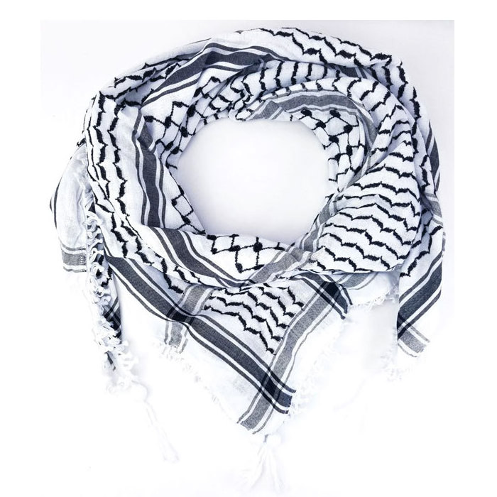 Hot Selling Ready-to-ship 130x130cm Custom Printing Cotton Polyester Palestine Black And White Kuffiya Scarf