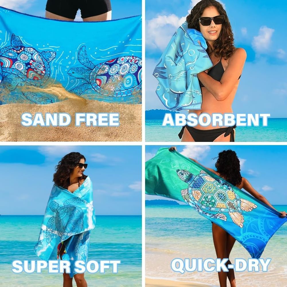 Microfiber Lightweight Beach Towel Sand Free Quick Dry Absorbent Thin Compact Towels for Swimming Pool Camping