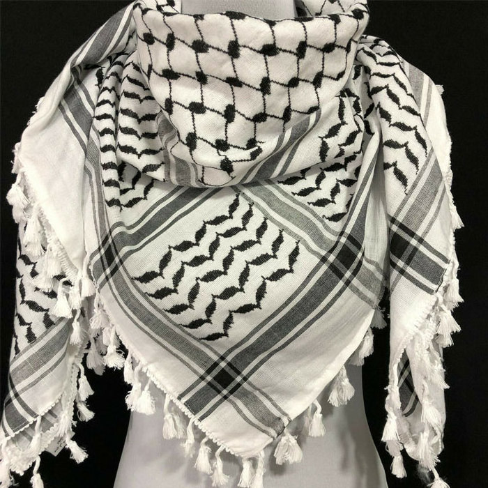 Hot Selling Ready-to-ship 130x130cm Custom Printing Cotton Polyester Palestine Black And White Kuffiya Scarf