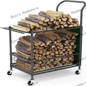 fireplace firewood mover cart  large wheel firewood rack  indoor or outdoor fireplace log rack firewood holder for wood storage