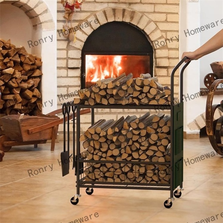 fireplace firewood mover cart  large wheel firewood rack  indoor or outdoor fireplace log rack firewood holder for wood storage