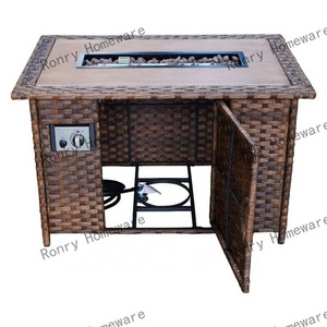 durable and safe patio furniture set square shape coffee table fire pit  rattan propane fire pit table