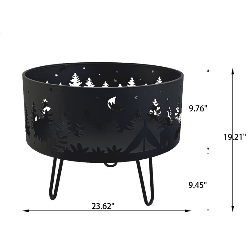 Black Steel Garden Fire Pit Backyard Garden Barbecue Grills Outdoor Wood Burning BBQ Grills