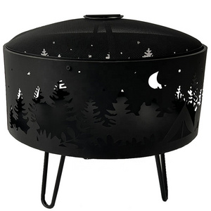 Black Steel Garden Fire Pit Backyard Garden Barbecue Grills Outdoor Wood Burning BBQ Grills