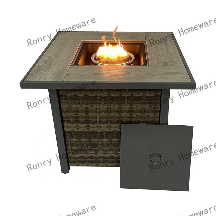 Rattan outdoor patio garden furniture combination sofa with gas fire pit table square coffee table with seating