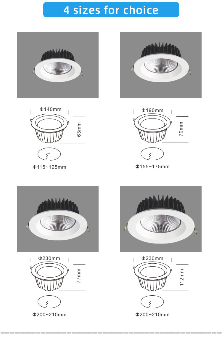 RONSE Surface Mounted Led Down Light 12-60W Recessed Down Light Adjustable Cieling Downlight For Bedroom Office Mall