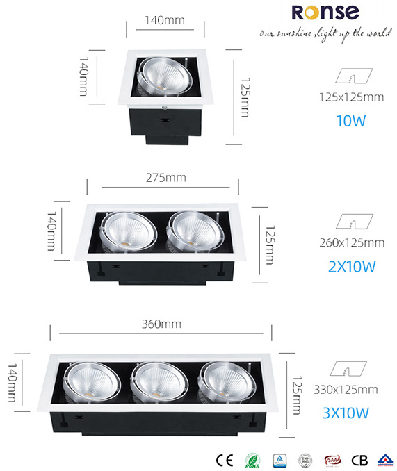 RONSE 125mm 5 Inch Cut Cob Grille Light Leisure Facilities Postmodern Decoration Ceiling Down Light 20W Warm Lighting 2700K Led