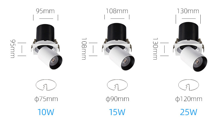 RONSE 10W 15W 25W 35W Commercial Down Light 3000k Square Cob Spot Light Housing Led Down Light Spotlight Cob Ceiling